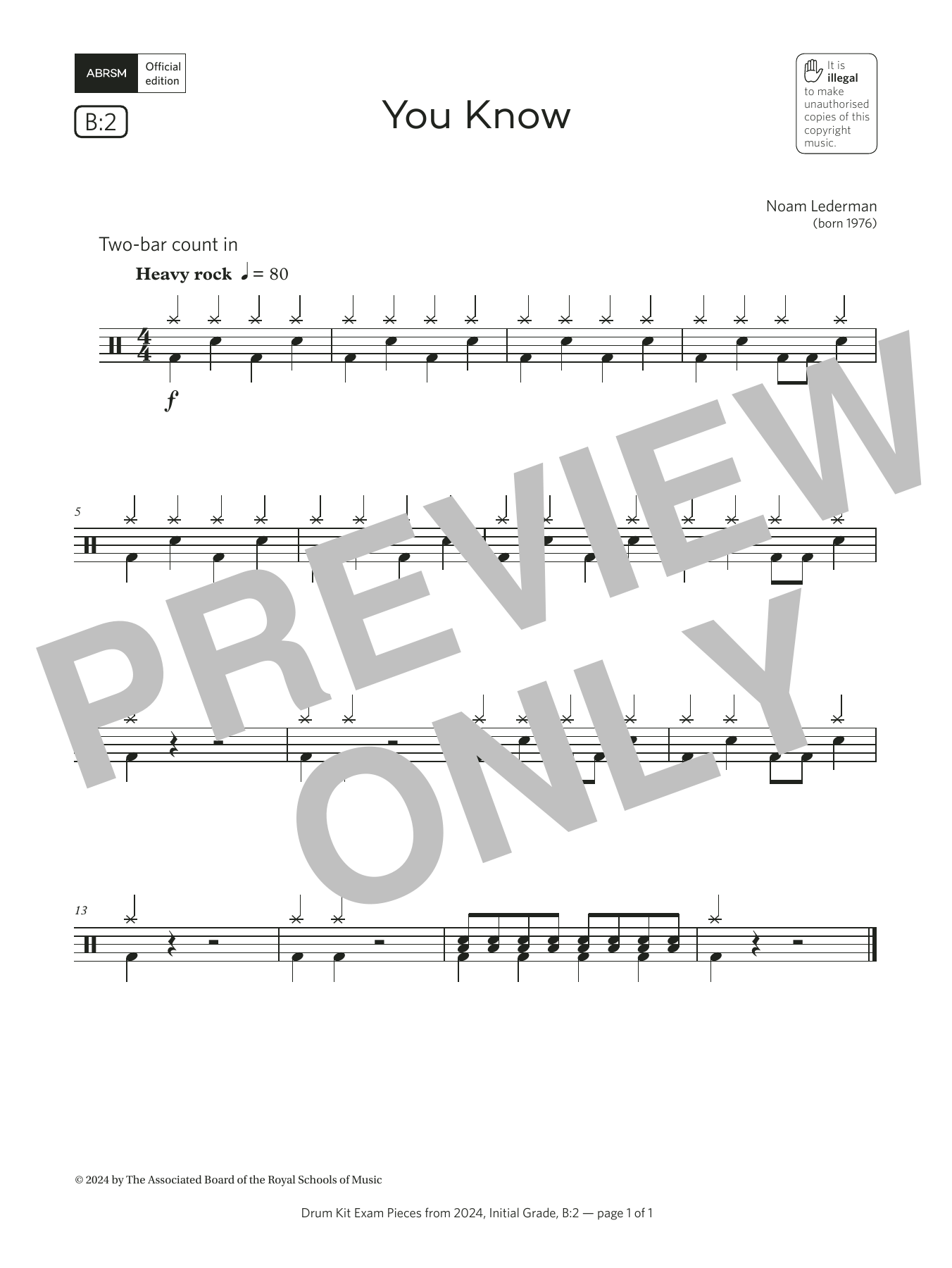 Noam Lederman You Know (Grade Initial, list B2, from the ABRSM Drum Kit Syllabus 2024) sheet music, chords, lyrics - Printable PDF for Drums