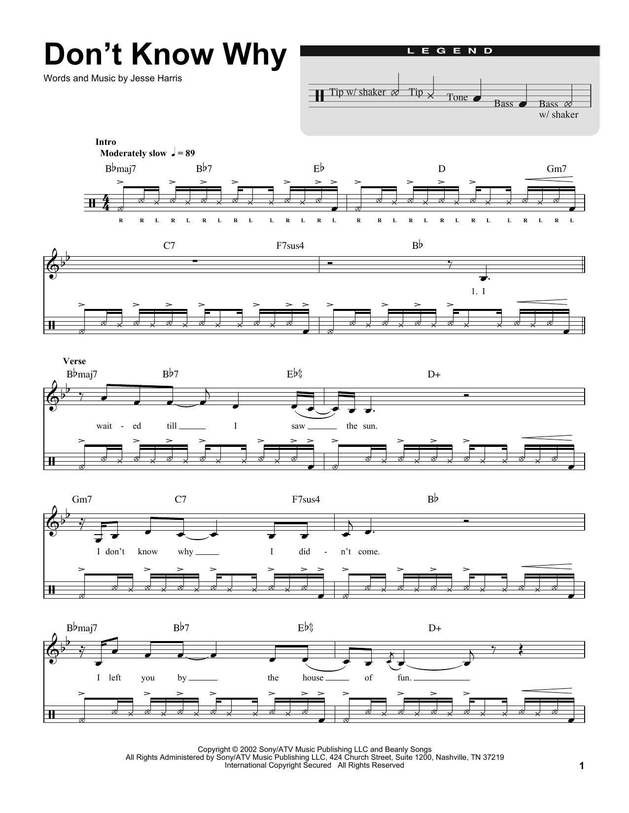 Norah Jones Don't Know Why sheet music, chords, lyrics - Printable PDF for Drums Transcription
