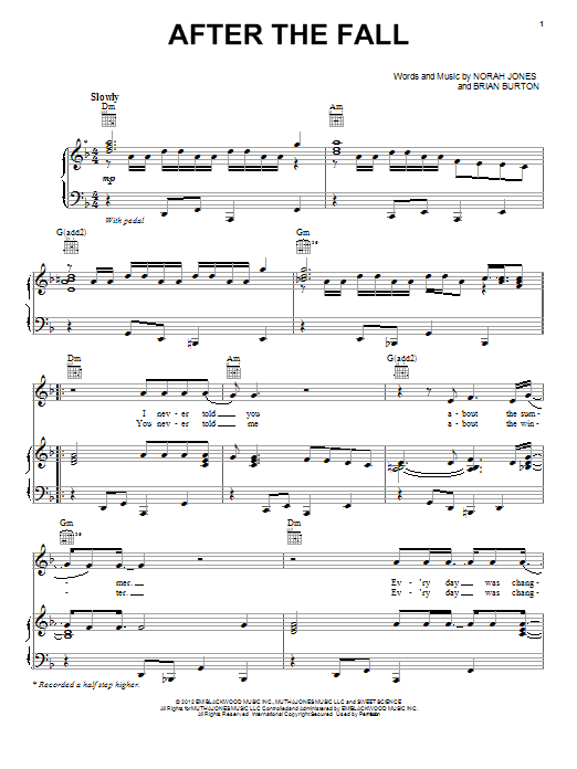 Learn to play Norah Jones After The Fall sheet music for Piano, Vocal & Guitar (Right-Hand Melody) in minutes. Norah Jones After The Fall sheet music preview music notes and score for Piano, Vocal & Guitar (Right-Hand Melody) including 4 page(s)
