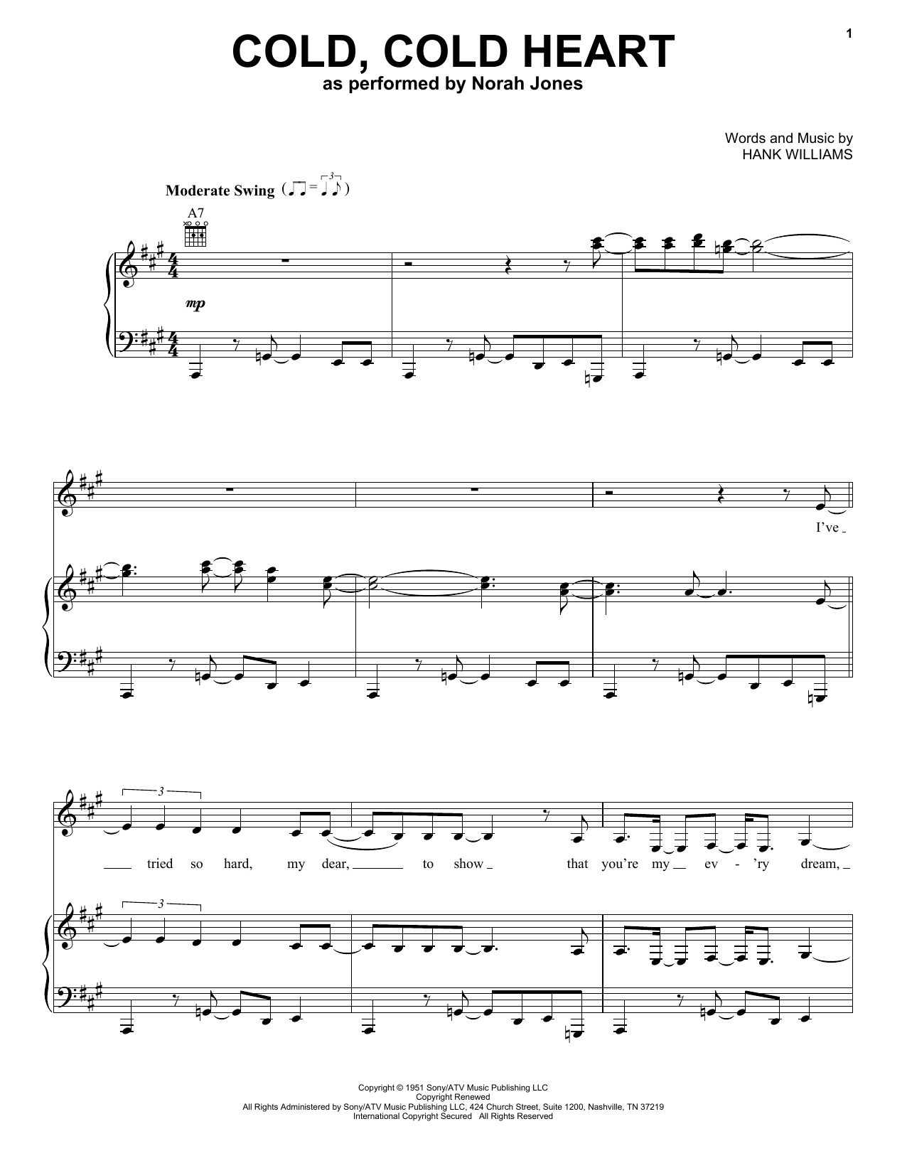 Learn to play Norah Jones Cold, Cold Heart sheet music for Piano, Vocal & Guitar (Right-Hand Melody) in minutes. Norah Jones Cold, Cold Heart sheet music preview music notes and score for Piano, Vocal & Guitar (Right-Hand Melody) including 8 page(s)