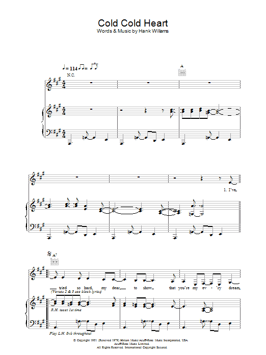 Learn to play Norah Jones Cold, Cold Heart sheet music for Piano, Vocal & Guitar in minutes. Norah Jones Cold, Cold Heart sheet music preview music notes and score for Piano, Vocal & Guitar including 5 page(s)