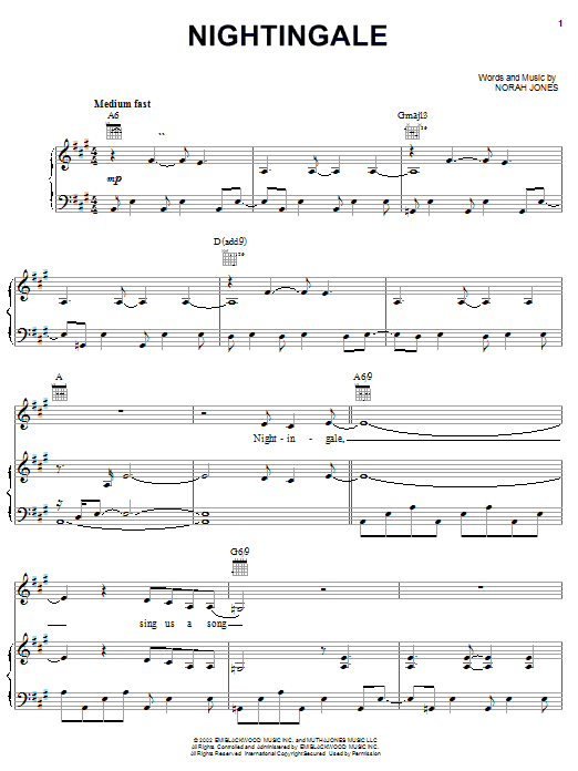 Learn to play Norah Jones Nightingale sheet music for Piano, Vocal & Guitar in minutes. Norah Jones Nightingale sheet music preview music notes and score for Piano, Vocal & Guitar including 6 page(s)