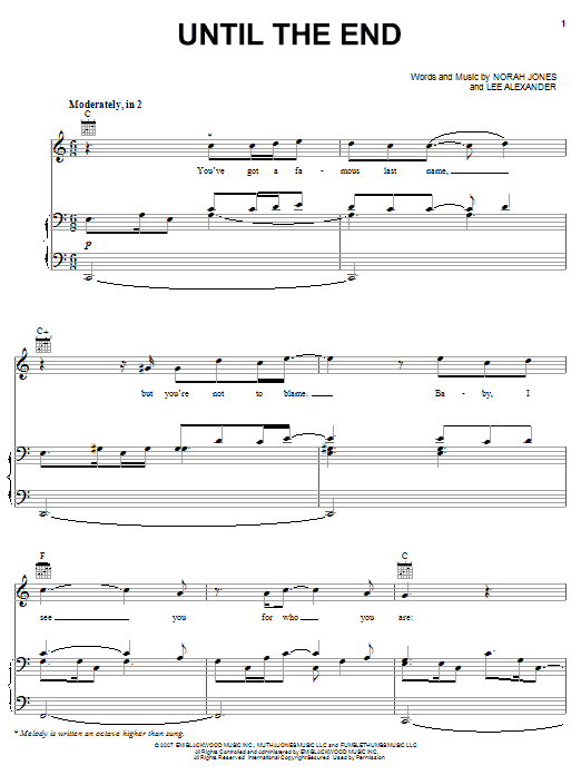 Learn to play Norah Jones Until The End sheet music for Piano, Vocal & Guitar (Right-Hand Melody) in minutes. Norah Jones Until The End sheet music preview music notes and score for Piano, Vocal & Guitar (Right-Hand Melody) including 10 page(s)