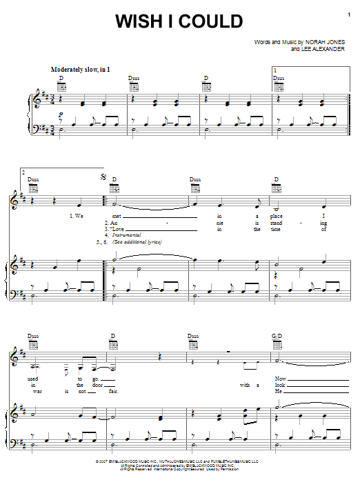 Learn to play Norah Jones Wish I Could sheet music for Piano, Vocal & Guitar (Right-Hand Melody) in minutes. Norah Jones Wish I Could sheet music preview music notes and score for Piano, Vocal & Guitar (Right-Hand Melody) including 4 page(s)