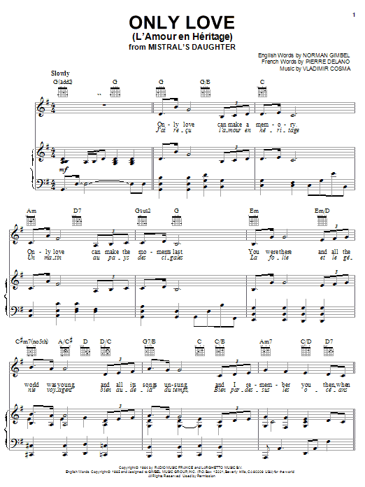 Norman Gimbel Only Love (L'Amour en Heritage) sheet music, chords, lyrics - Printable PDF for Piano, Vocal & Guitar (Right-Hand Melody)