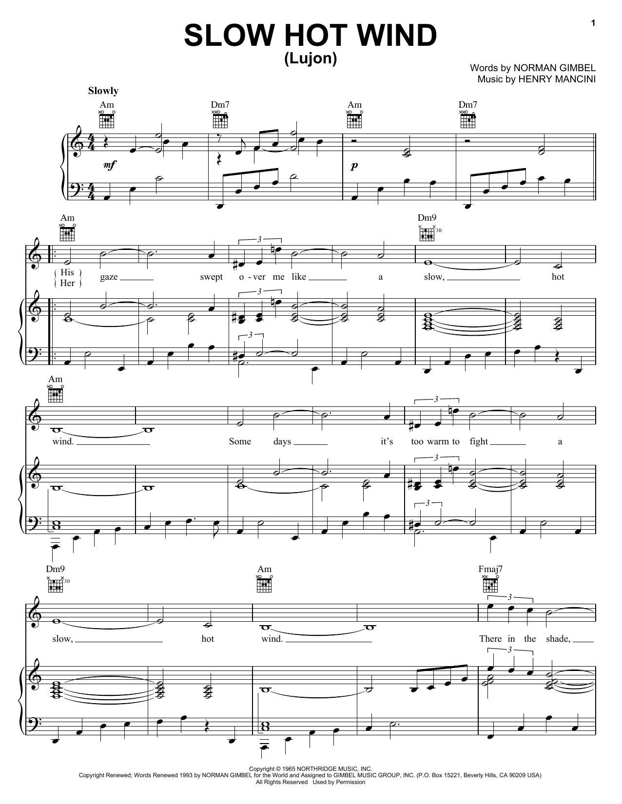Learn to play Norman Gimbel Slow Hot Wind (Lujon) sheet music for Piano, Vocal & Guitar (Right-Hand Melody) in minutes. Norman Gimbel Slow Hot Wind (Lujon) sheet music preview music notes and score for Piano, Vocal & Guitar (Right-Hand Melody) including 2 page(s)