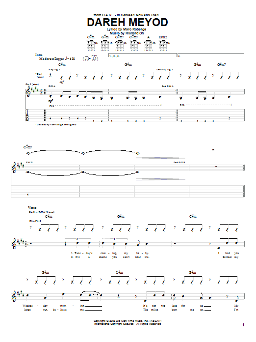 Learn to play O.A.R. Dareh Meyod sheet music for Guitar Tab in minutes. O.A.R. Dareh Meyod sheet music preview music notes and score for Guitar Tab including 5 page(s)