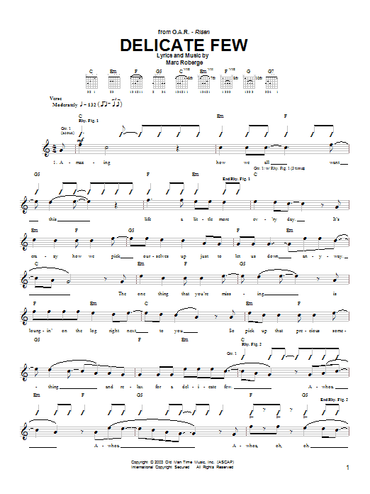 Learn to play O.A.R. Delicate Few sheet music for Guitar Tab in minutes. O.A.R. Delicate Few sheet music preview music notes and score for Guitar Tab including 9 page(s)