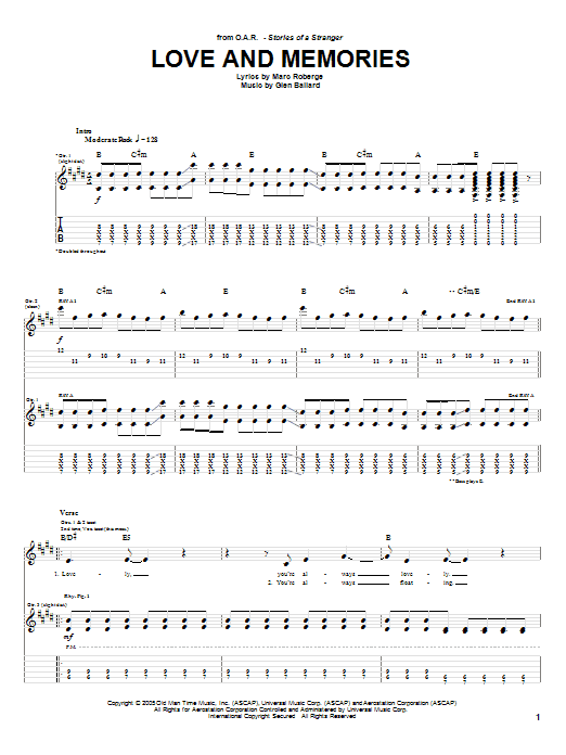 Learn to play O.A.R. Love and Memories sheet music for Guitar Tab in minutes. O.A.R. Love and Memories sheet music preview music notes and score for Guitar Tab including 5 page(s)