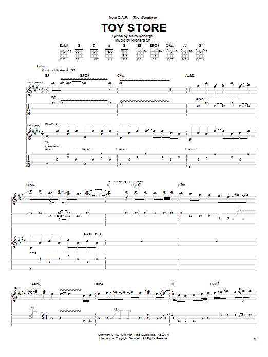 Learn to play O.A.R. Toy Store sheet music for Guitar Tab in minutes. O.A.R. Toy Store sheet music preview music notes and score for Guitar Tab including 7 page(s)