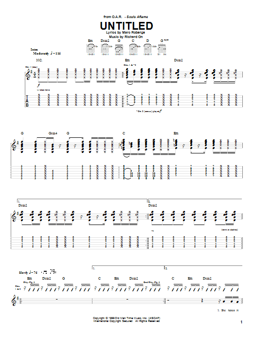 O.A.R. Untitled sheet music preview music notes and score for Guitar Tab including 4 page(s)