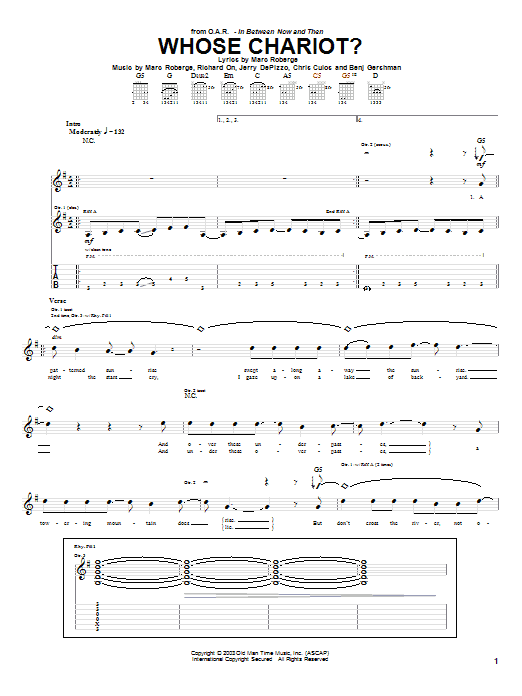 O.A.R. Whose Chariot? sheet music preview music notes and score for Guitar Tab including 14 page(s)