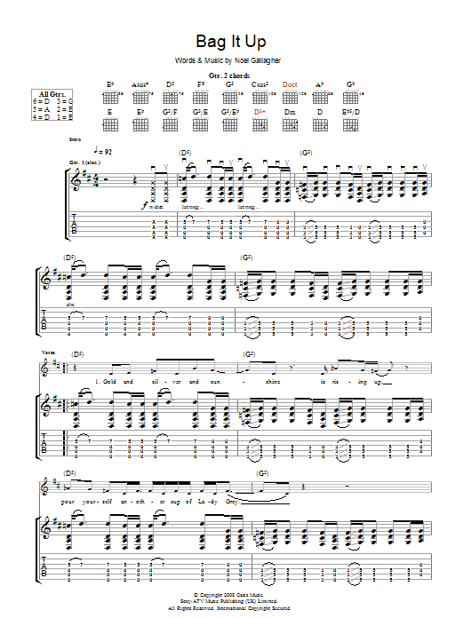Learn to play Oasis Bag It Up sheet music for Guitar Tab in minutes. Oasis Bag It Up sheet music preview music notes and score for Guitar Tab including 9 page(s)