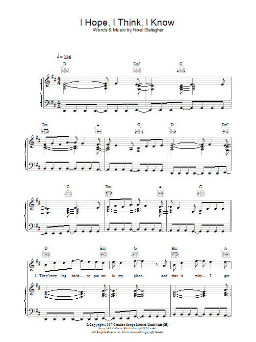 Oasis I Hope, I Think, I Know sheet music preview music notes and score for Guitar Tab including 9 page(s)
