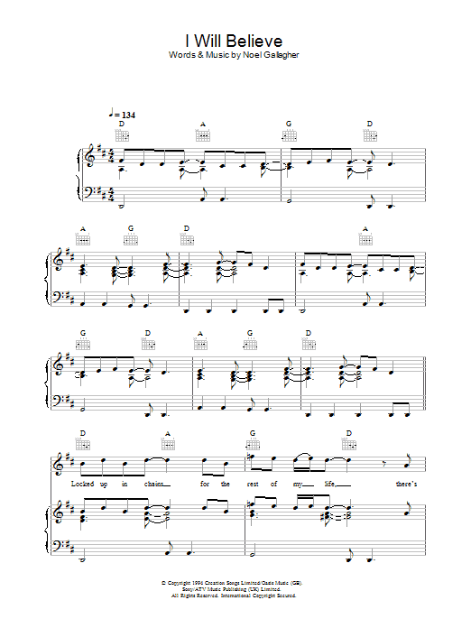 Oasis I Will Believe sheet music preview music notes and score for Guitar Tab including 5 page(s)