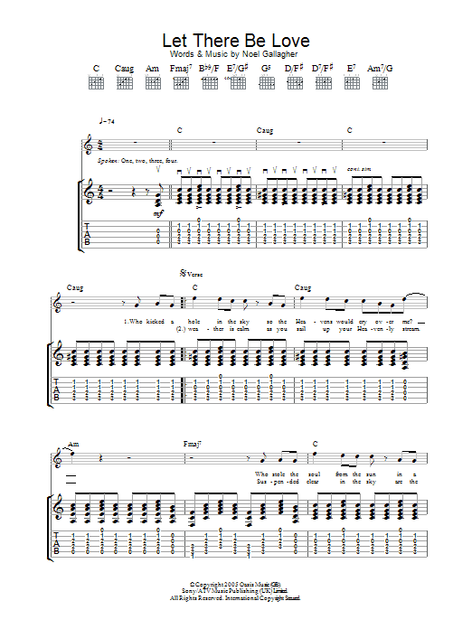 Oasis Let There Be Love sheet music preview music notes and score for Piano, Vocal & Guitar (Right-Hand Melody) including 5 page(s)
