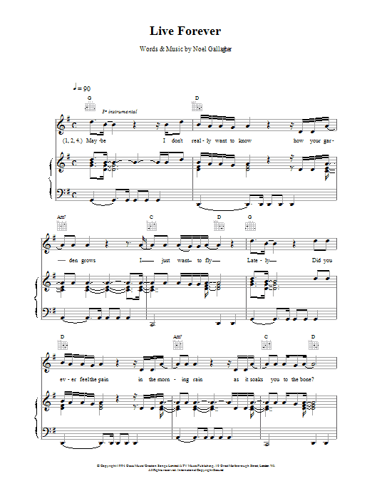 Learn to play Oasis Live Forever sheet music for Keyboard in minutes. Oasis Live Forever sheet music preview music notes and score for Keyboard including 2 page(s)