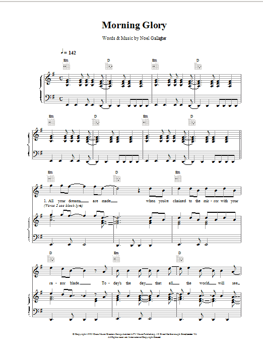Oasis Morning Glory sheet music, chords, lyrics - Printable PDF for Lyrics & Chords