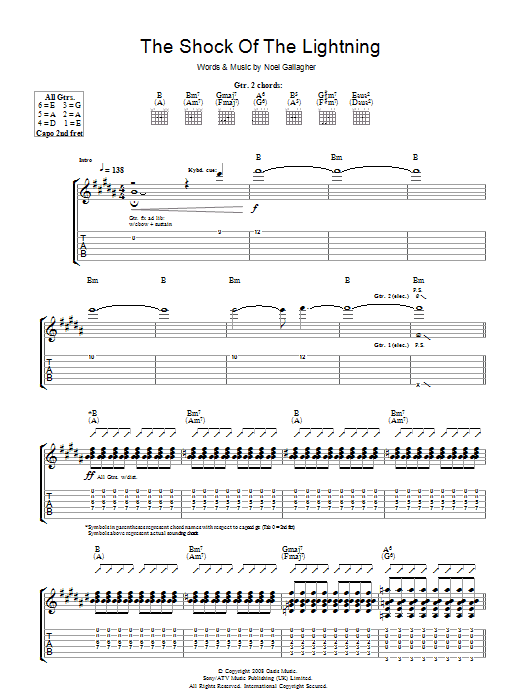 Learn to play Oasis The Shock Of The Lightning sheet music for Piano, Vocal & Guitar in minutes. Oasis The Shock Of The Lightning sheet music preview music notes and score for Piano, Vocal & Guitar including 7 page(s)