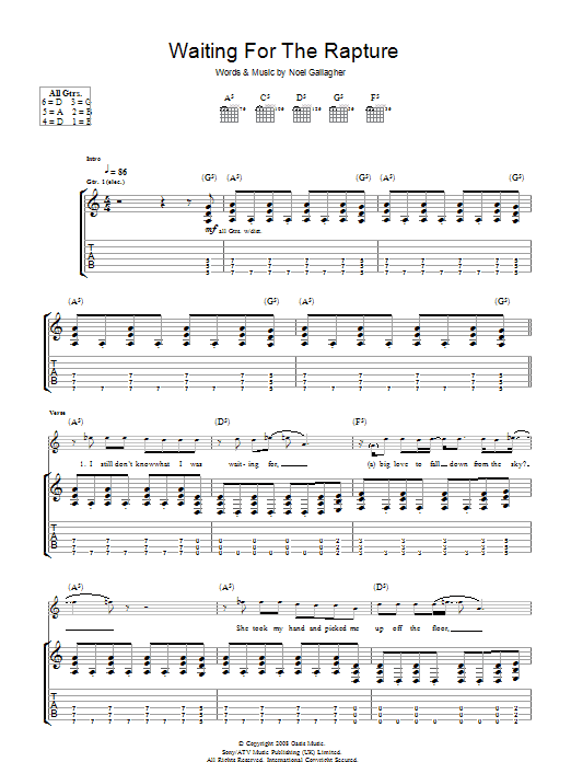 Learn to play Oasis Waiting For The Rapture sheet music for Piano, Vocal & Guitar in minutes. Oasis Waiting For The Rapture sheet music preview music notes and score for Piano, Vocal & Guitar including 5 page(s)