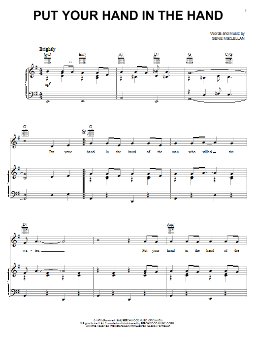 Learn to play Ocean Put Your Hand In The Hand sheet music for Super Easy Piano in minutes. Ocean Put Your Hand In The Hand sheet music preview music notes and score for Super Easy Piano including 2 page(s)