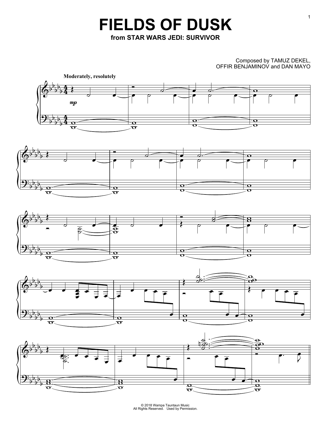 Offir Benjaminov Fields Of Dusk (from Star Wars Jedi: Survivor) sheet music, chords, lyrics - Printable PDF for Piano Solo