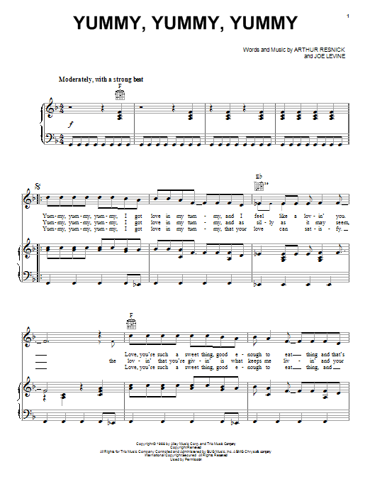 Ohio Express Yummy, Yummy, Yummy sheet music, chords, lyrics - Printable PDF for Piano, Vocal & Guitar (Right-Hand Melody)