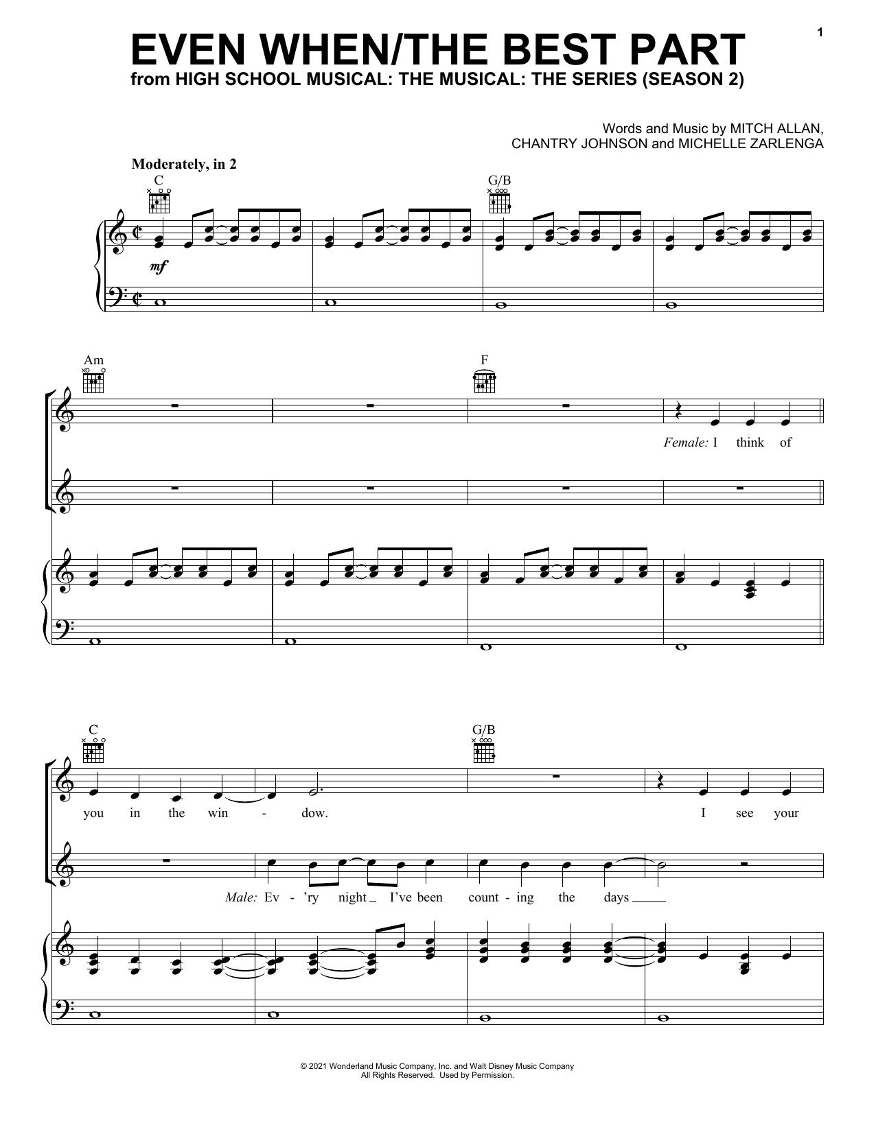 Olivia Rodrigo & Joshua Bassett Even When/The Best Part (from High School Musical: The Musical: The Series) sheet music, chords, lyrics - Printable PDF for Piano, Vocal & Guitar (Right-Hand Melody)