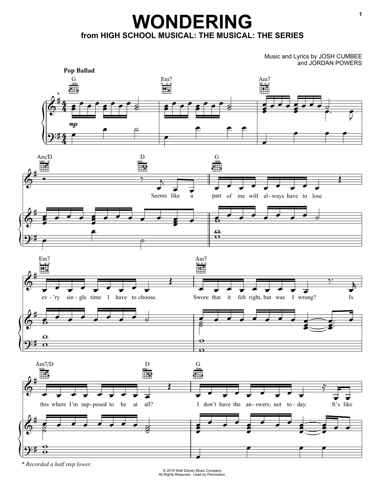 Olivia Rodrigo & Julia Lester Wondering (from High School Musical: The Musical: The Series) sheet music, chords, lyrics - Printable PDF for Piano, Vocal & Guitar (Right-Hand Melody)
