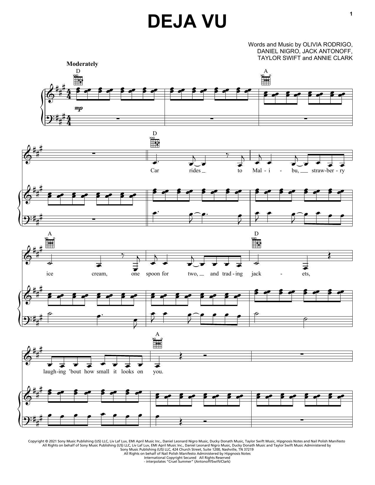 Two Pieces Sheet Music | Demi Lovato | Piano, Vocal & Guitar Chords  (Right-Hand Melody)