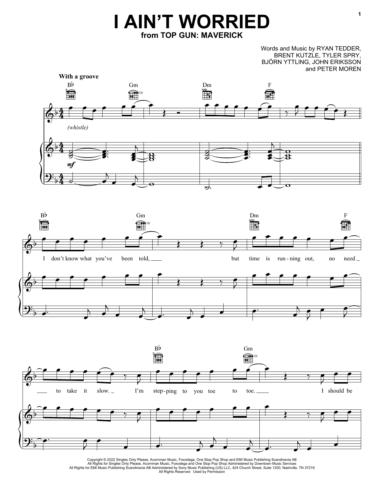 Learn to play OneRepublic I Ain't Worried (from Top Gun: Maverick) sheet music for Piano, Vocal & Guitar Chords (Right-Hand Melody) in minutes. OneRepublic I Ain't Worried (from Top Gun: Maverick) sheet music preview music notes and score for Piano, Vocal & Guitar Chords (Right-Hand Melody) including 6 page(s)