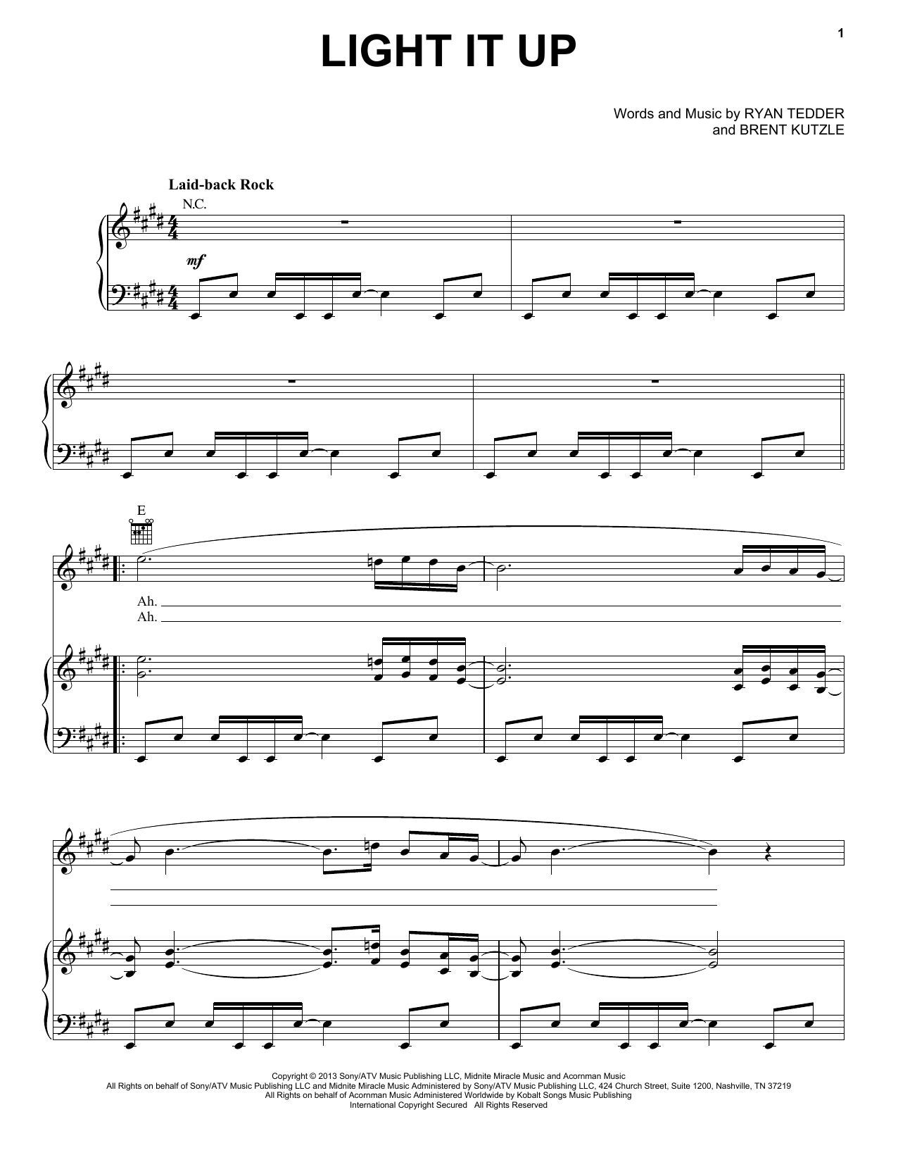 Learn to play OneRepublic Light It Up sheet music for Piano, Vocal & Guitar (Right-Hand Melody) in minutes. OneRepublic Light It Up sheet music preview music notes and score for Piano, Vocal & Guitar (Right-Hand Melody) including 5 page(s)