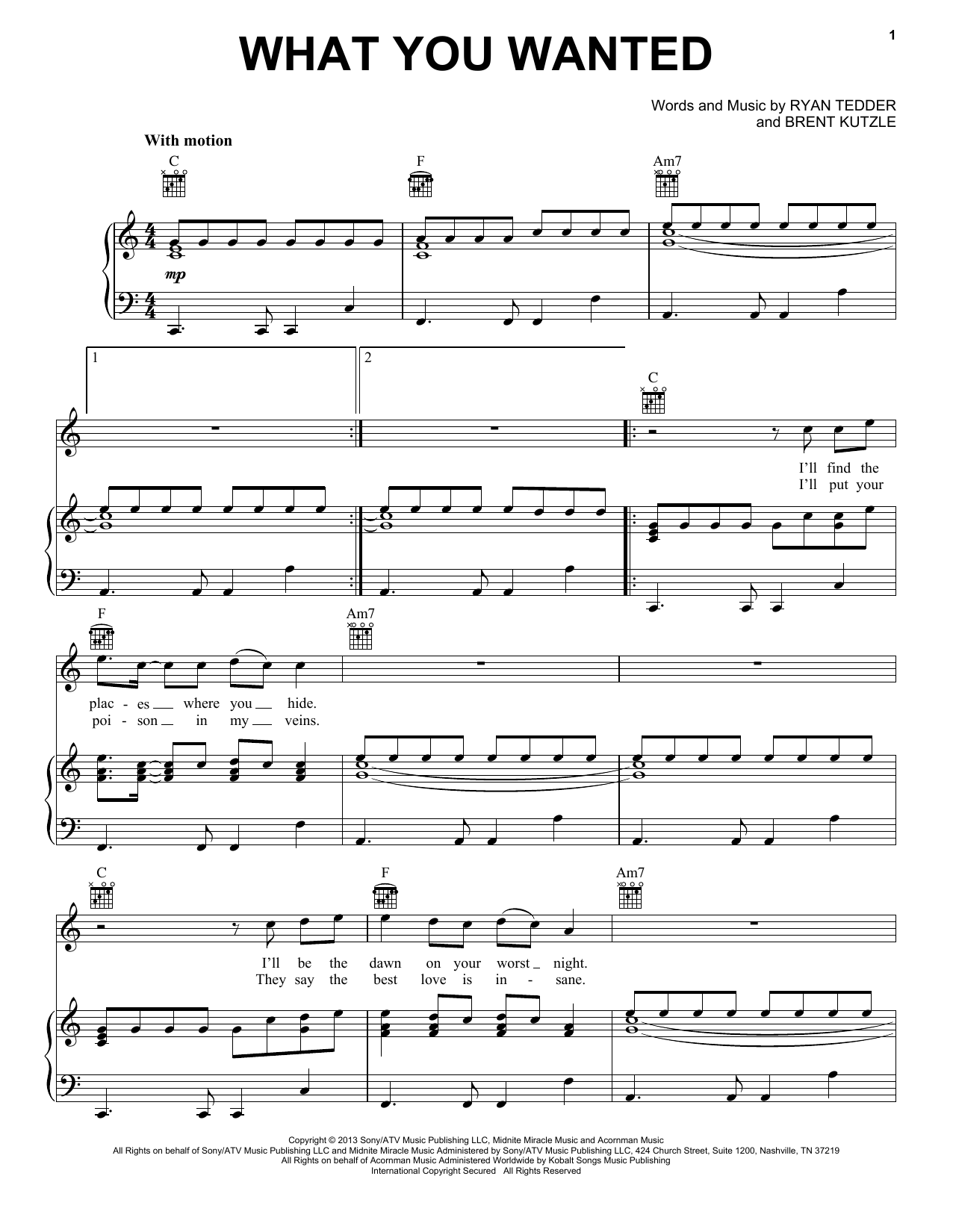 Learn to play OneRepublic What You Wanted sheet music for Piano, Vocal & Guitar (Right-Hand Melody) in minutes. OneRepublic What You Wanted sheet music preview music notes and score for Piano, Vocal & Guitar (Right-Hand Melody) including 6 page(s)
