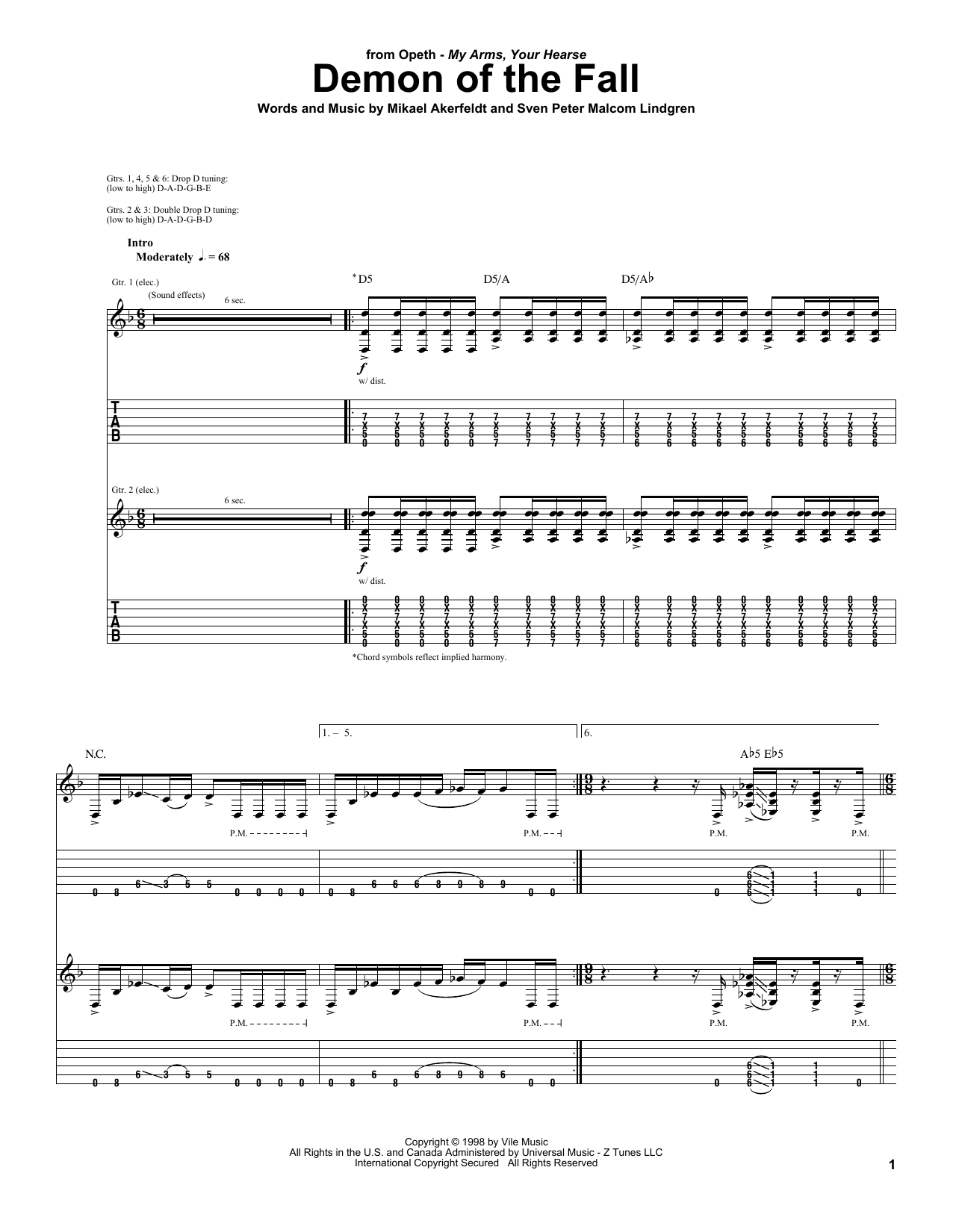Learn to play Opeth Demon Of The Fall sheet music for Guitar Tab in minutes. Opeth Demon Of The Fall sheet music preview music notes and score for Guitar Tab including 15 page(s)
