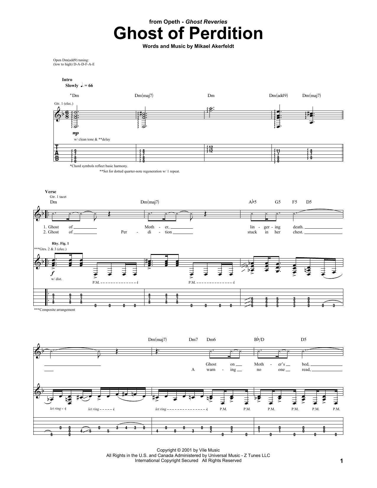 Opeth Ghost Of Perdition sheet music preview music notes and score for Guitar Tab including 27 page(s)