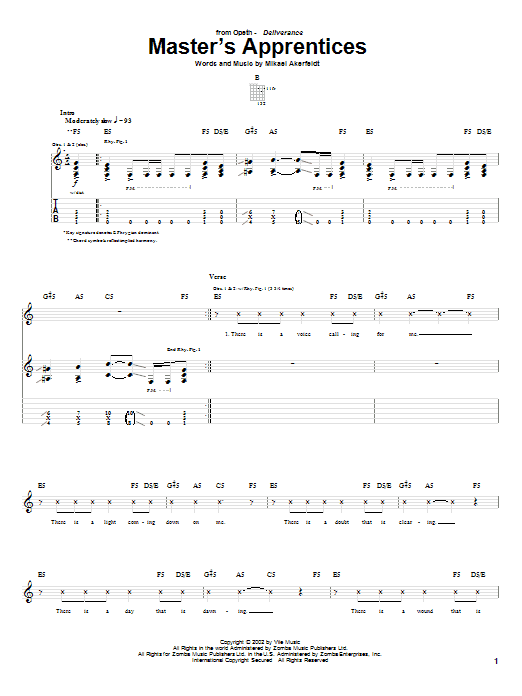 Learn to play Opeth Master's Apprentices sheet music for Guitar Tab in minutes. Opeth Master's Apprentices sheet music preview music notes and score for Guitar Tab including 17 page(s)