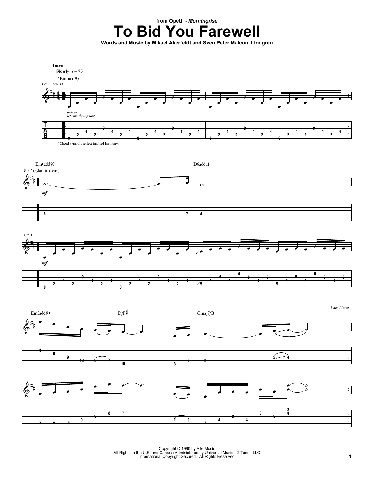 Learn to play Opeth To Bid You Farewell sheet music for Guitar Tab in minutes. Opeth To Bid You Farewell sheet music preview music notes and score for Guitar Tab including 15 page(s)
