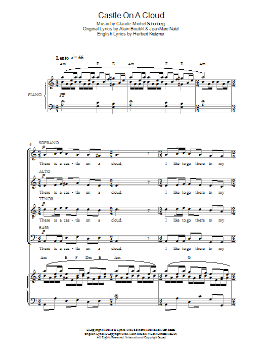 Boublil and Schonberg Castle On A Cloud (from Les Miserables) sheet music, chords, lyrics - Printable PDF for SATB