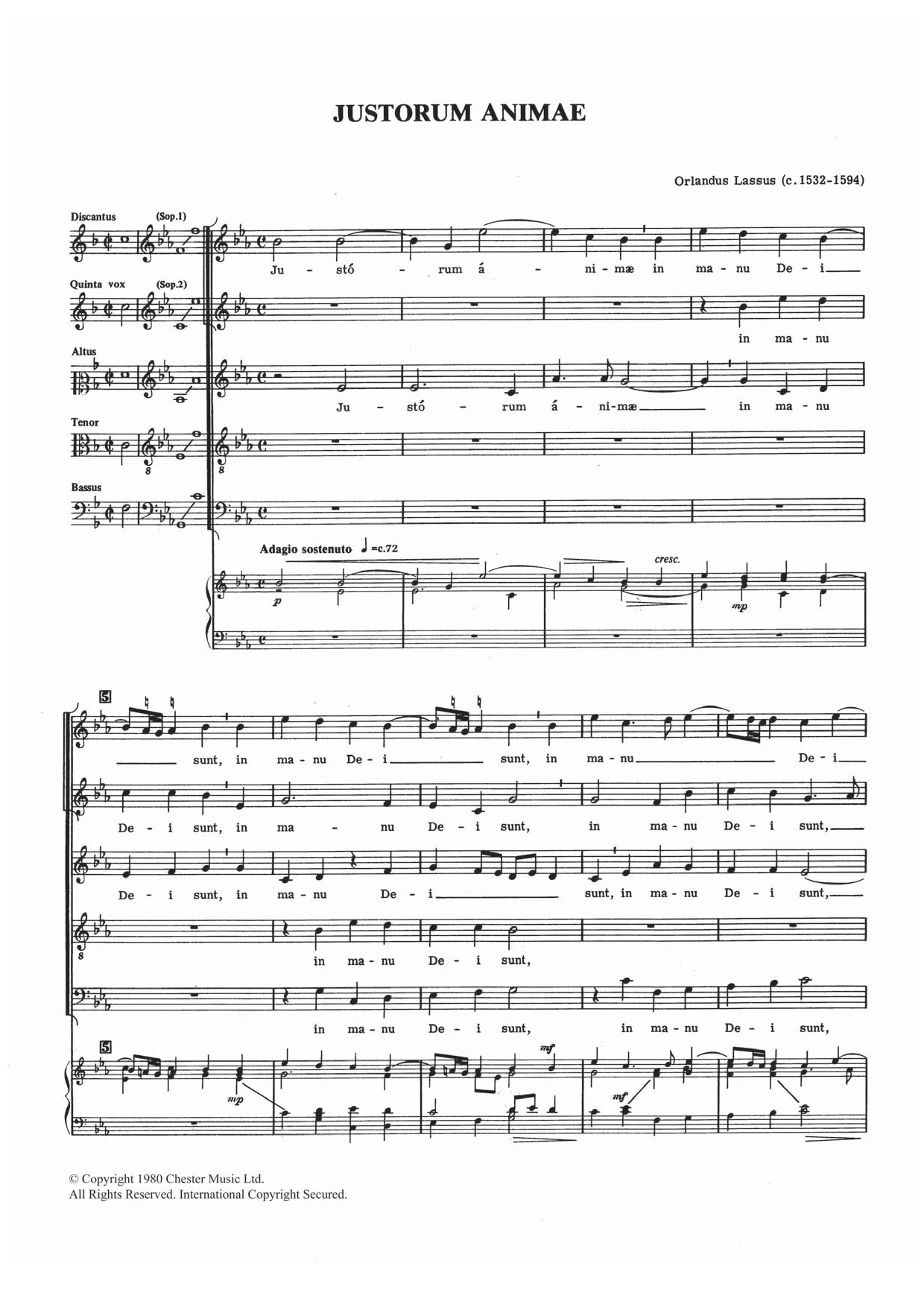Orlandus Lassus Justorum Animae sheet music, chords, lyrics - Printable PDF for Choral SSATB