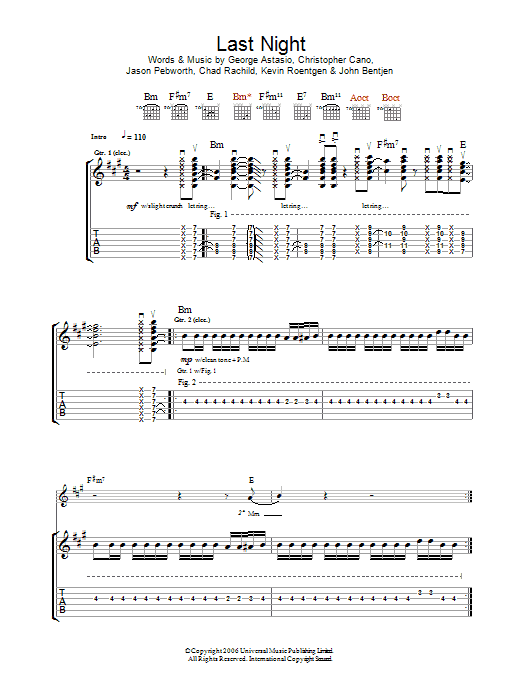 Orson Last Night sheet music preview music notes and score for Guitar Tab including 9 page(s)