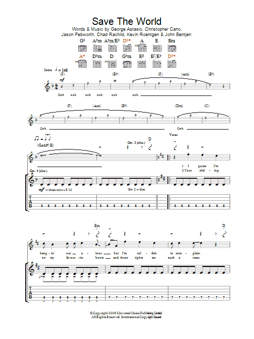 Orson Save The World sheet music, chords, lyrics - Printable PDF for Guitar Tab
