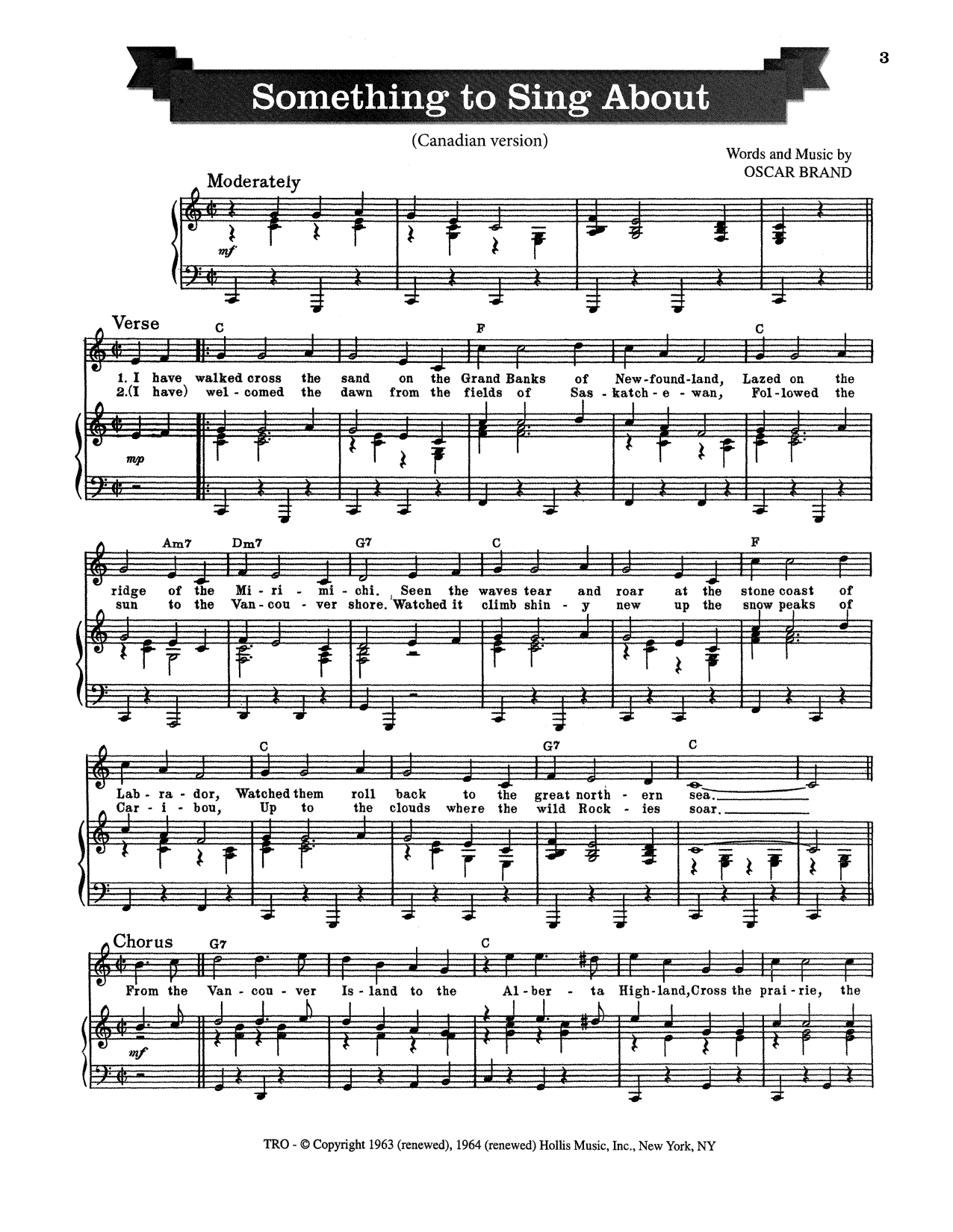 Oscar Brand Something To Sing About sheet music, chords, lyrics - Printable PDF for Piano & Vocal