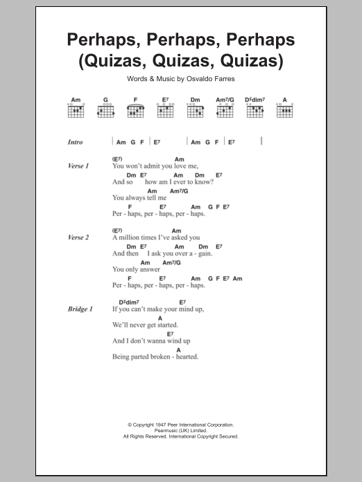 Osvaldo Farres Perhaps, Perhaps, Perhaps (Quizas, Quizas, Quizas) (theme from Coupling) sheet music, chords, lyrics - Printable PDF for Lyrics & Chords