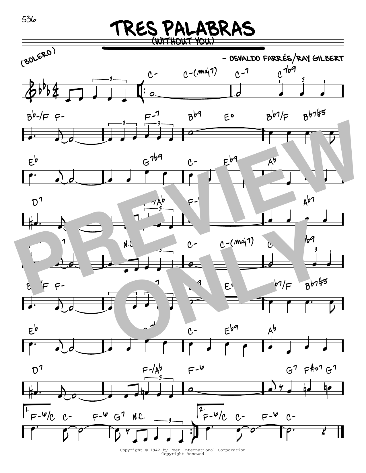 Learn to play Osvaldo Farres Tres Palabras (Without You) sheet music for Real Book – Melody & Chords in minutes. Osvaldo Farres Tres Palabras (Without You) sheet music preview music notes and score for Real Book – Melody & Chords including 1 page(s)