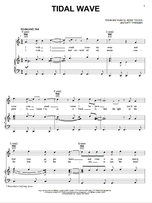 Learn to play Owl City Tidal Wave sheet music for Easy Piano in minutes. Owl City Tidal Wave sheet music preview music notes and score for Easy Piano including 8 page(s)