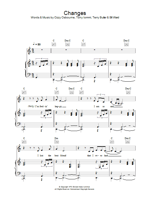 Learn to play Ozzy Osbourne and Kelly Osbourne Changes sheet music for Piano, Vocal & Guitar in minutes. Ozzy Osbourne and Kelly Osbourne Changes sheet music preview music notes and score for Piano, Vocal & Guitar including 6 page(s)