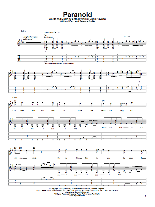 Learn to play Ozzy Osbourne Paranoid sheet music for Guitar Tab in minutes. Ozzy Osbourne Paranoid sheet music preview music notes and score for Guitar Tab including 7 page(s)