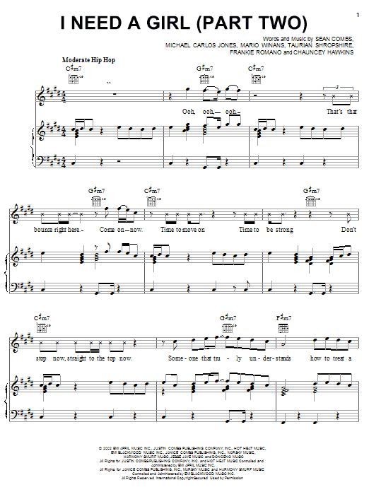 P. Diddy & Ginuwine I Need A Girl (Part Two) (feat. Loon, Mario Winans & Tammy Ruggieri) sheet music, chords, lyrics - Printable PDF for Piano, Vocal & Guitar (Right-Hand Melody)