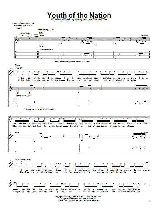 Learn to play P.O.D. (Payable On Death) Youth Of The Nation sheet music for Guitar Tab in minutes. P.O.D. (Payable On Death) Youth Of The Nation sheet music preview music notes and score for Guitar Tab including 5 page(s)