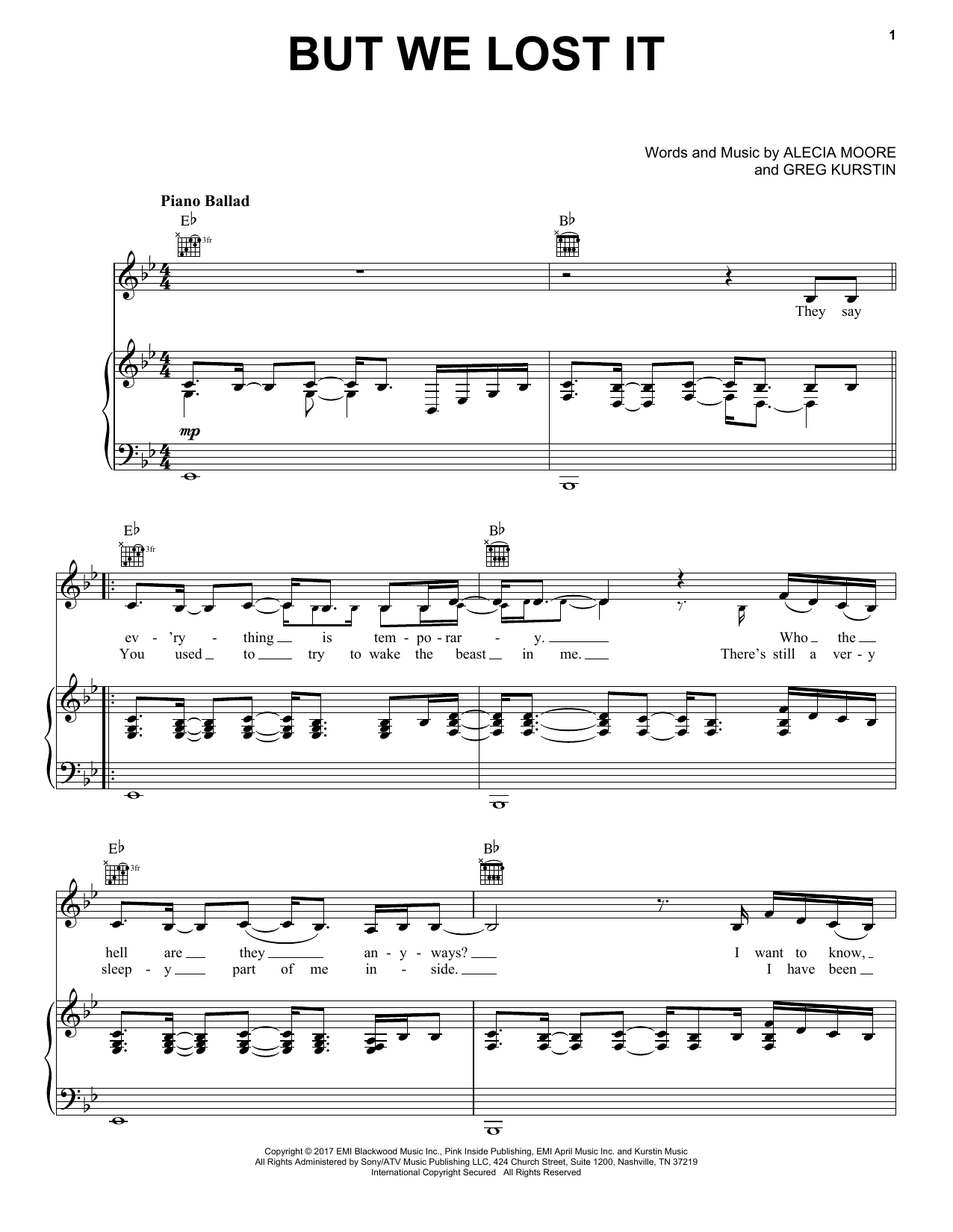 Pink But We Lost It sheet music, chords, lyrics - Printable PDF for Piano, Vocal & Guitar (Right-Hand Melody)